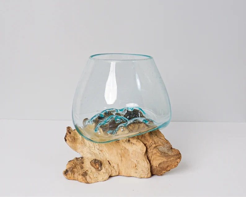 Blown Glass Large, Melted Glass, Molten Glass, Terrarium, Vase, Hand Blown Recycled Glass, Succulent Planter, Office Decor, Birthday Gift
