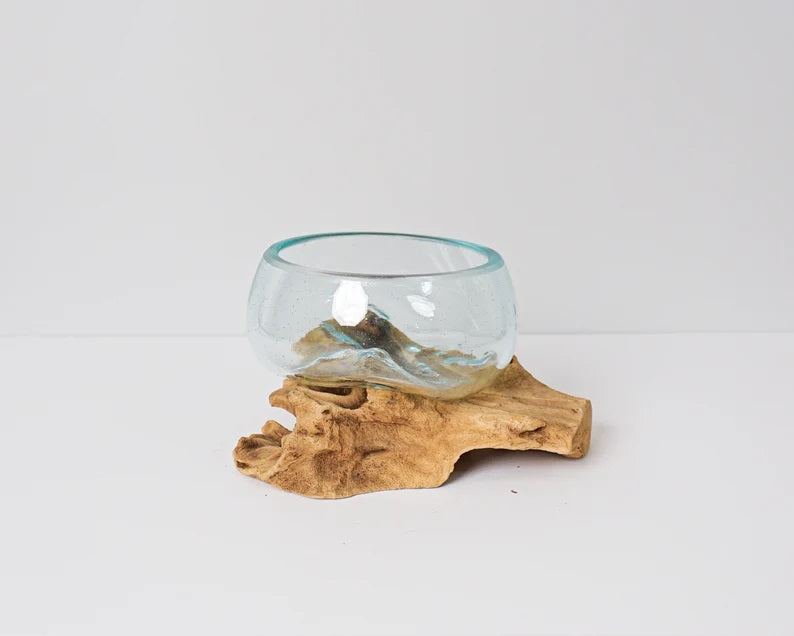 Blown Glass Medium, Melted Glass, Molten Glass, Terrarium, Vase, Hand Blown Recycled Glass, Succulent Planter, Apartment Decor, Gift for Her