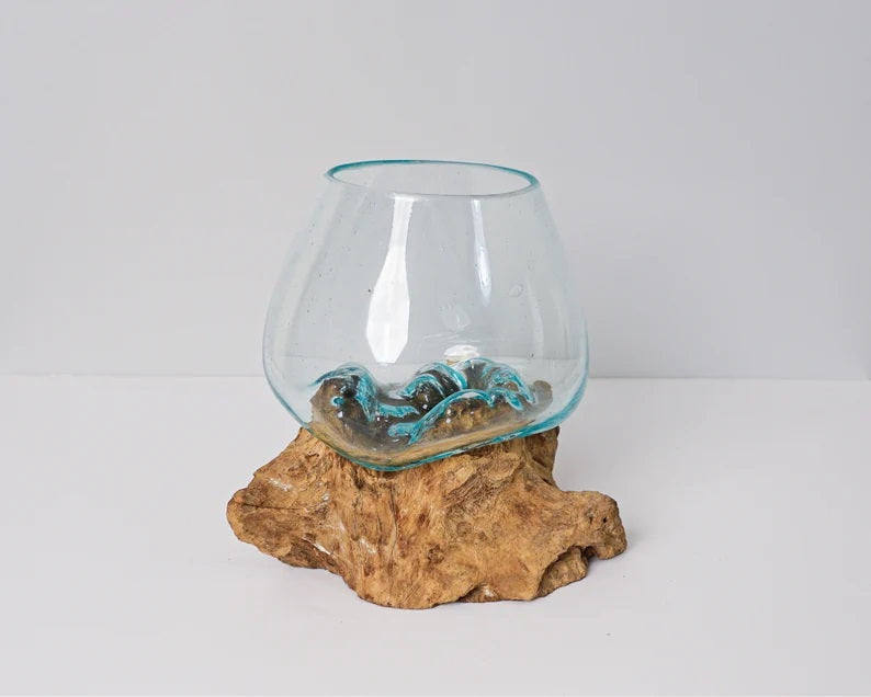 Blown Glass Large, Melted Glass, Molten Glass, Terrarium, Vase, Hand Blown Recycled Glass, Succulent Planter, Office Decor, Birthday Gift