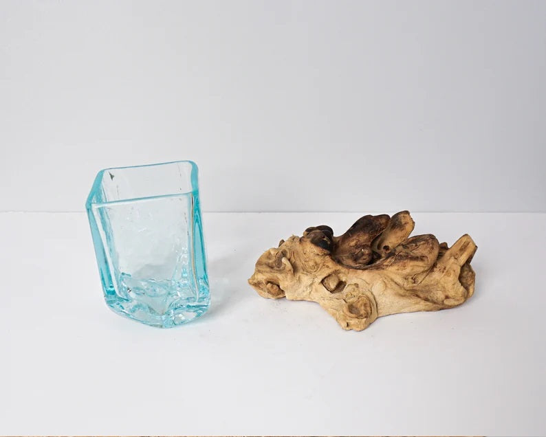 Blown Glass on Driftwood, Vase, Molten Glass, Terrarium Glass, Hand Blown Recycled Glass, Office Decor, Decorative, Unique, Gift for Mother