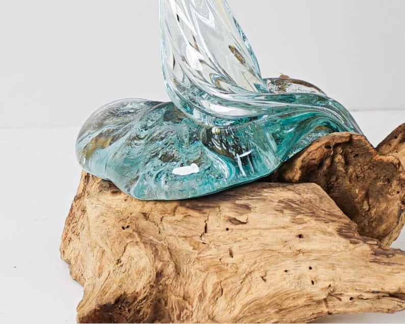 Blown Glass on Driftwood, Vase, Gamal, Molten Glass, Terrarium, Hand Blown Recycled Glass, Housewarming, Living Room Decor, Gift for Sister
