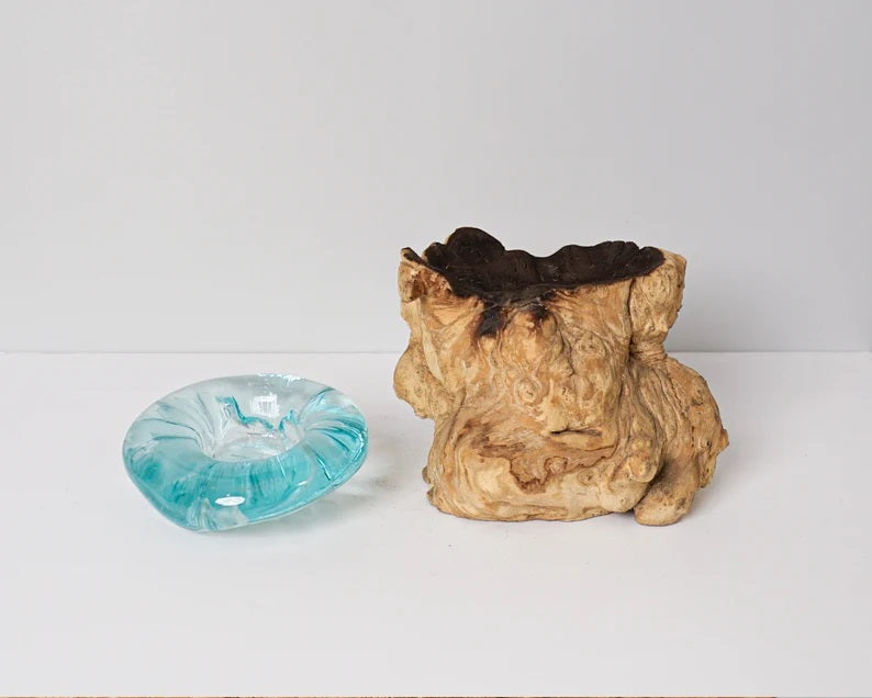 Blown Glass on Wood, Candle, Molten Glass, Hand Blown Recycled Glass, Unique, Office Decoration, Artwork, Birthday Gifts, Best Gifts for Her