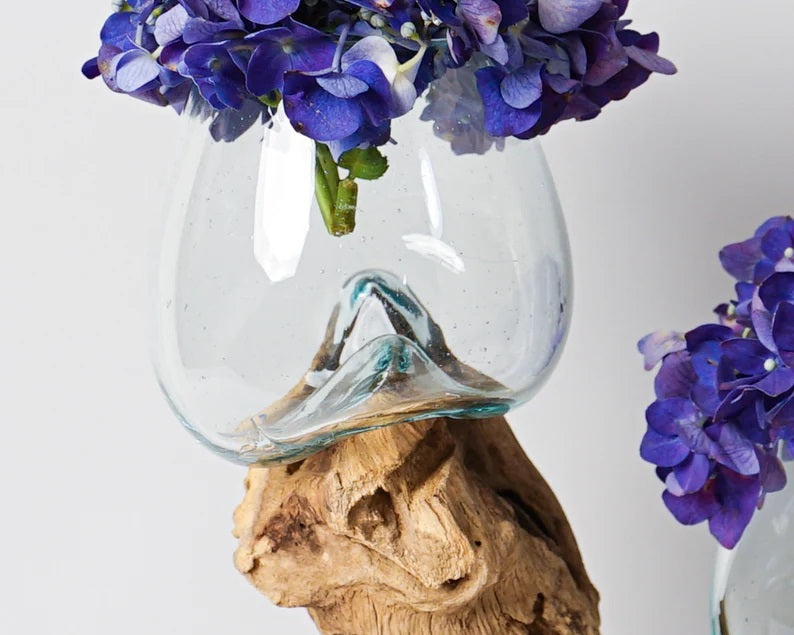 Blown Glass, Double, Melted Glass, Molten Glass, Handmade, Terrarium, Vase, Hand Blown Recycled Glass, Valentines Décor, Gift for Twin