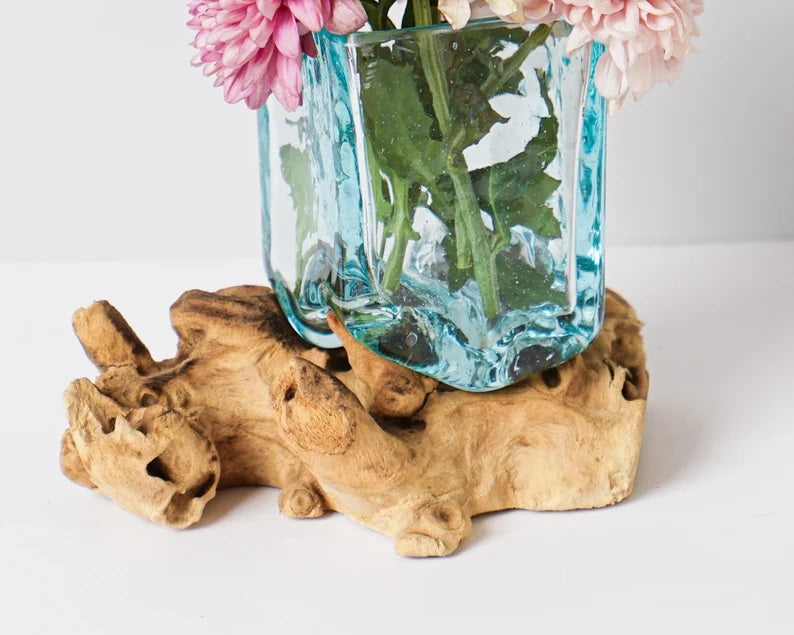 Blown Glass on Driftwood, Vase, Molten Glass, Terrarium Glass, Hand Blown Recycled Glass, Office Decor, Decorative, Unique, Gift for Mother