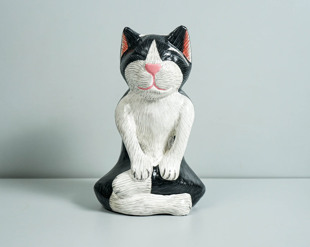 Meditating Cat figurine, Colorful Cat Yoga Statue, Painted Sculpture, Yoga Pose Statue, Wood Carving, Memorial Gift, Gift for Mother