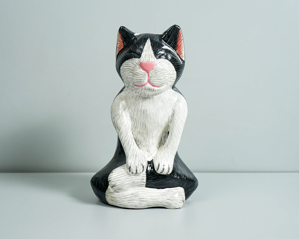 Meditating Cat figurine, Colorful Cat Yoga Statue, Painted Sculpture, Yoga Pose Statue, Wood Carving, Memorial Gift, Gift for Mother