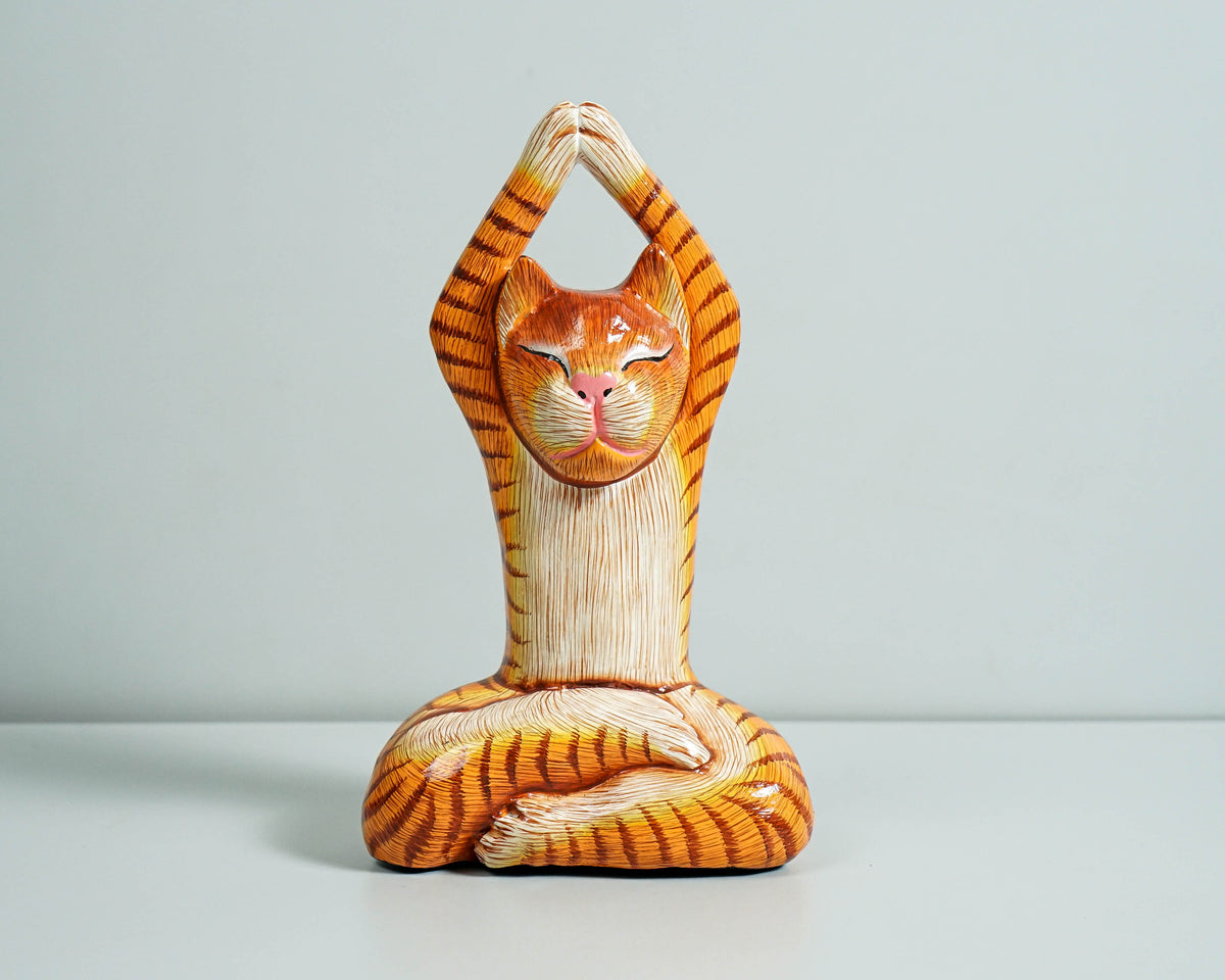 Painted Cat Statue, Cat Yoga Pose Figurine, Handcrafted, Wooden Cat, Meditating Cat, Colourfull Cat Statue, Interior Decor, Grandfather Gift