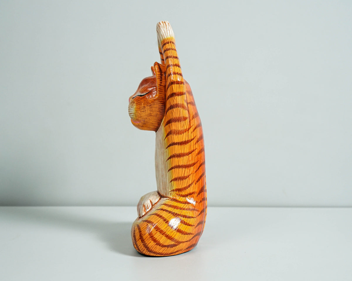 Painted Cat Statue, Cat Yoga Pose Figurine, Handcrafted, Wooden Cat, Meditating Cat, Colourfull Cat Statue, Interior Decor, Grandfather Gift