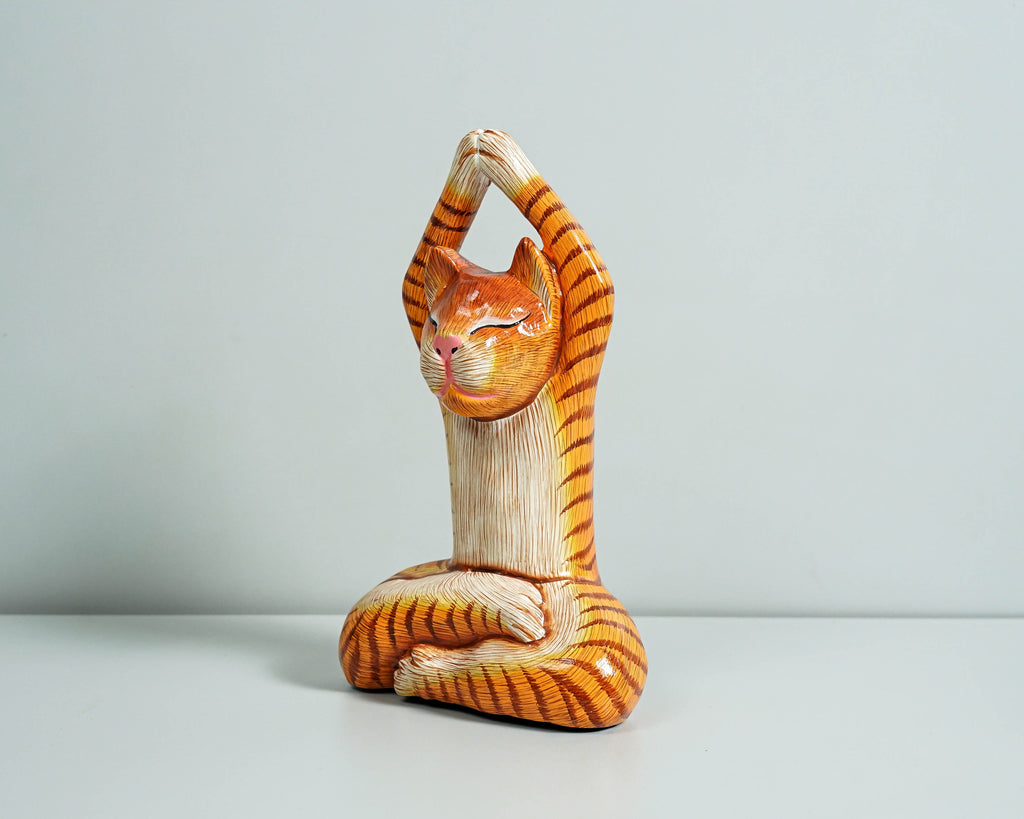 Painted Cat Statue, Cat Yoga Pose Figurine, Handcrafted, Wooden Cat, Meditating Cat, Colourfull Cat Statue, Interior Decor, Grandfather Gift