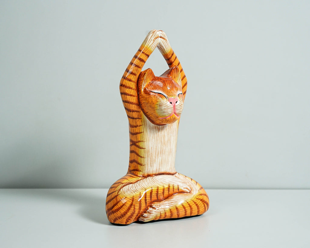 Painted Cat Statue, Cat Yoga Pose Figurine, Handcrafted, Wooden Cat, Meditating Cat, Colourfull Cat Statue, Interior Decor, Grandfather Gift