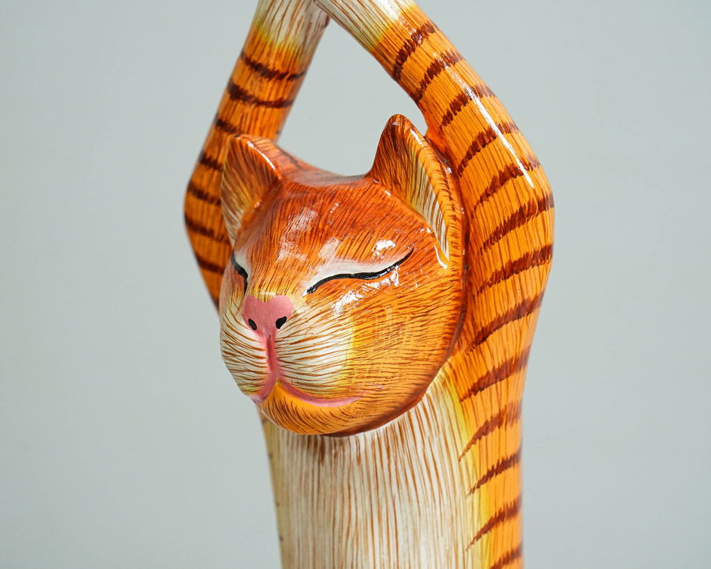 Painted Cat Statue, Cat Yoga Pose Figurine, Handcrafted, Wooden Cat, Meditating Cat, Colourfull Cat Statue, Interior Decor, Grandfather Gift