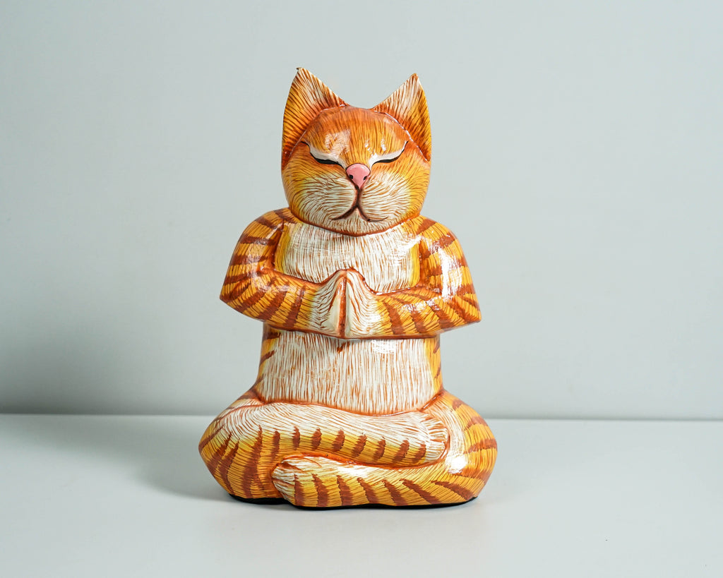 Meditating Cat Statue, Painted Cat Statue, Wood Carving, Cat Yoga Figurine, Art Work, Wooden Cat, Colourfull Cat Statue, Appreciated Gift