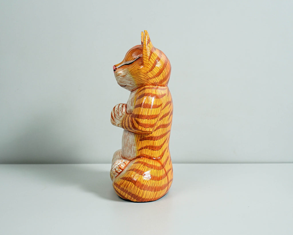 Meditating Cat Statue, Painted Cat Statue, Wood Carving, Cat Yoga Figurine, Art Work, Wooden Cat, Colourfull Cat Statue, Appreciated Gift