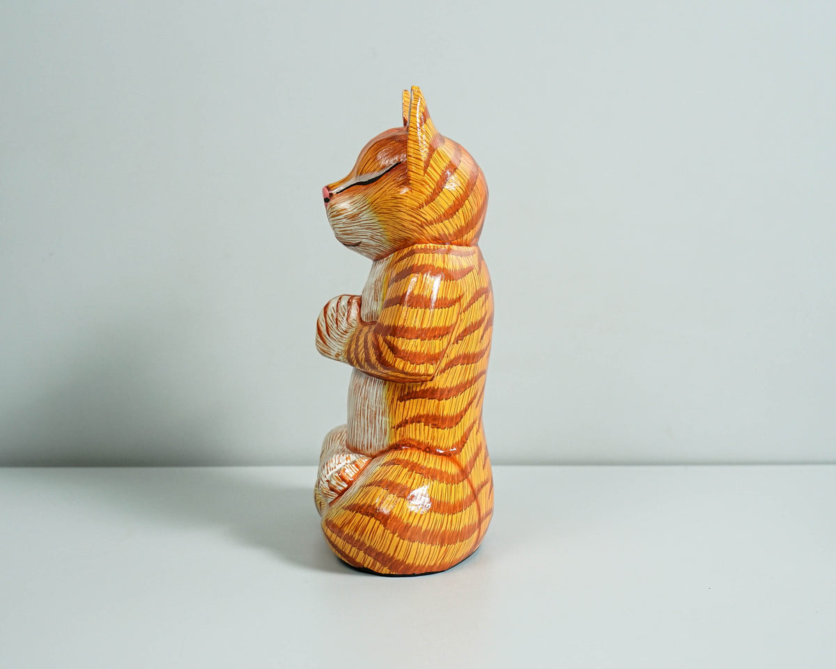 Meditating Cat Statue, Painted Cat Statue, Wood Carving, Cat Yoga Figurine, Art Work, Wooden Cat, Colourfull Cat Statue, Appreciated Gift