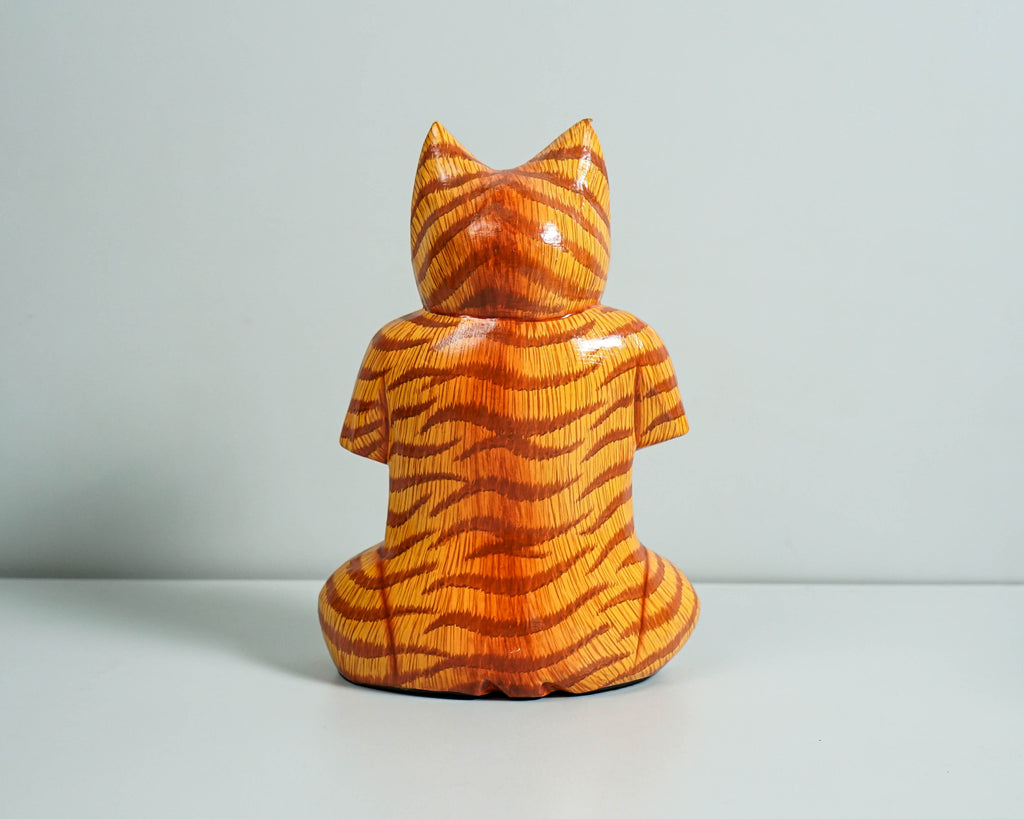 Meditating Cat Statue, Painted Cat Statue, Wood Carving, Cat Yoga Figurine, Art Work, Wooden Cat, Colourfull Cat Statue, Appreciated Gift