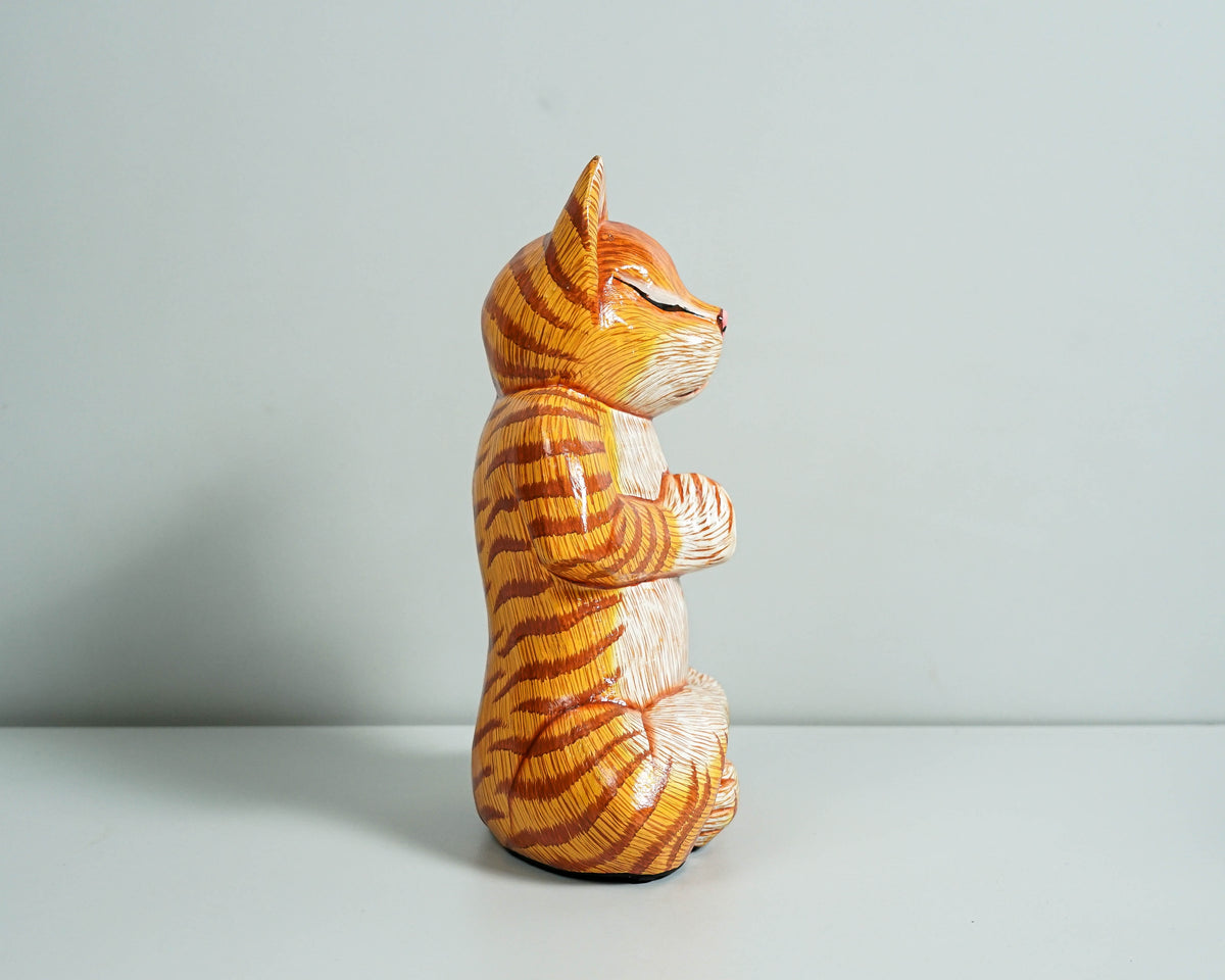 Meditating Cat Statue, Painted Cat Statue, Wood Carving, Cat Yoga Figurine, Art Work, Wooden Cat, Colourfull Cat Statue, Appreciated Gift