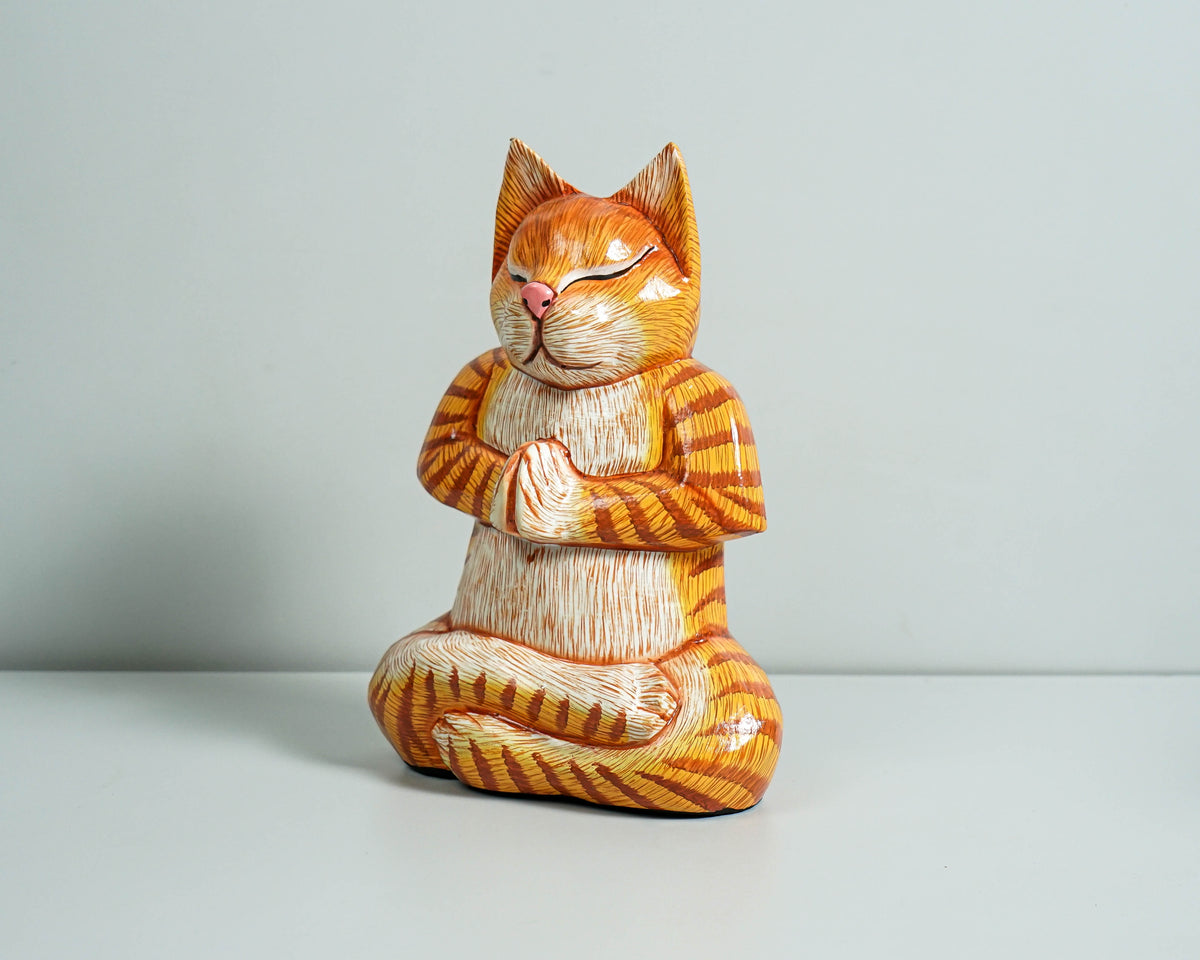 Meditating Cat Statue, Painted Cat Statue, Wood Carving, Cat Yoga Figurine, Art Work, Wooden Cat, Colourfull Cat Statue, Appreciated Gift