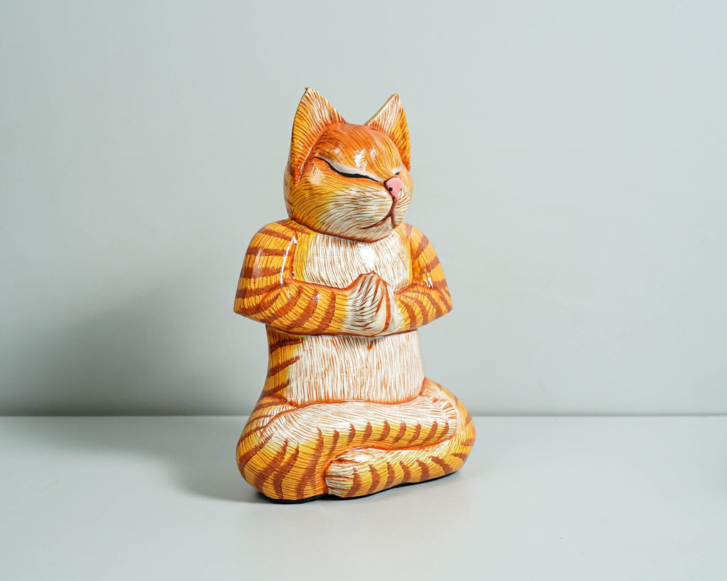 Meditating Cat Statue, Painted Cat Statue, Wood Carving, Cat Yoga Figurine, Art Work, Wooden Cat, Colourfull Cat Statue, Appreciated Gift