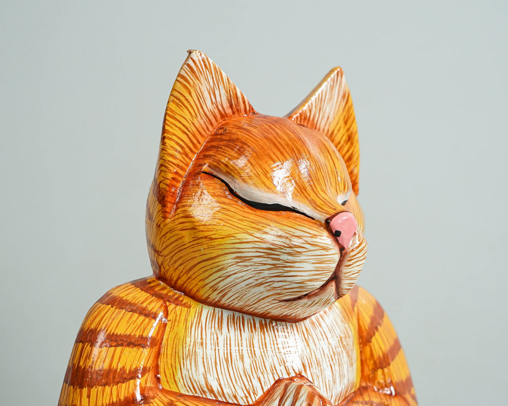 Meditating Cat Statue, Painted Cat Statue, Wood Carving, Cat Yoga Figurine, Art Work, Wooden Cat, Colourfull Cat Statue, Appreciated Gift