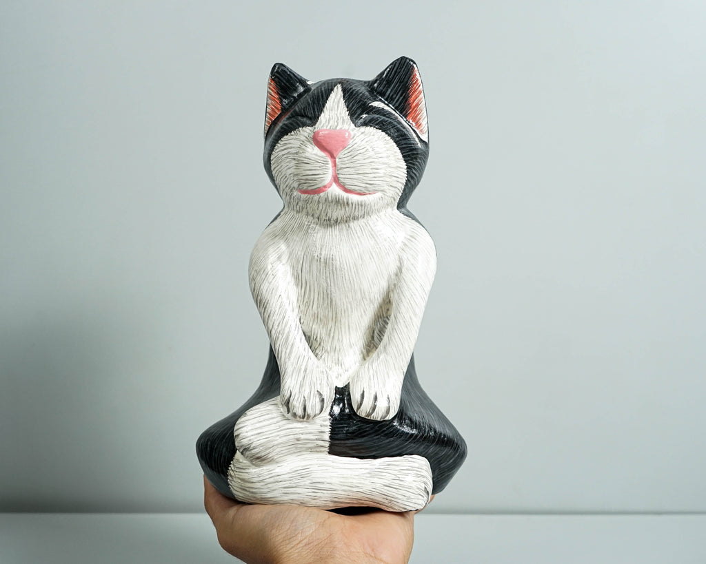 Meditating Cat figurine, Colorful Cat Yoga Statue, Painted Sculpture, Yoga Pose Statue, Wood Carving, Memorial Gift, Gift for Mother