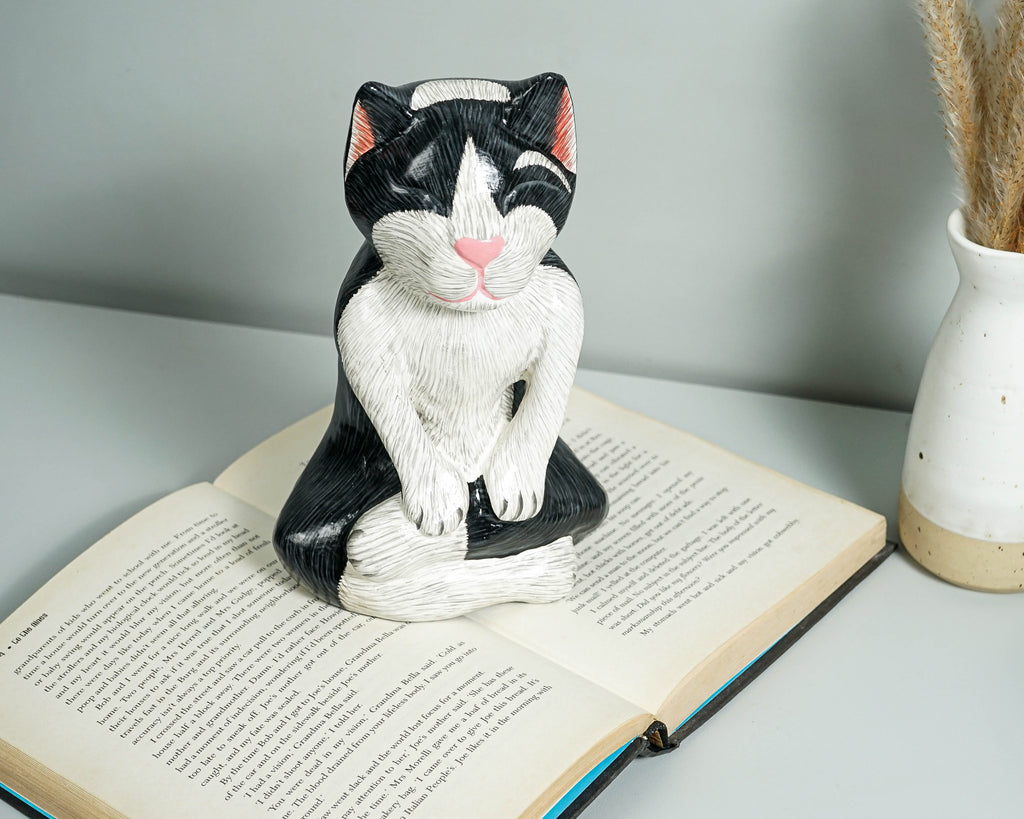 Meditating Cat figurine, Colorful Cat Yoga Statue, Painted Sculpture, Yoga Pose Statue, Wood Carving, Memorial Gift, Gift for Mother