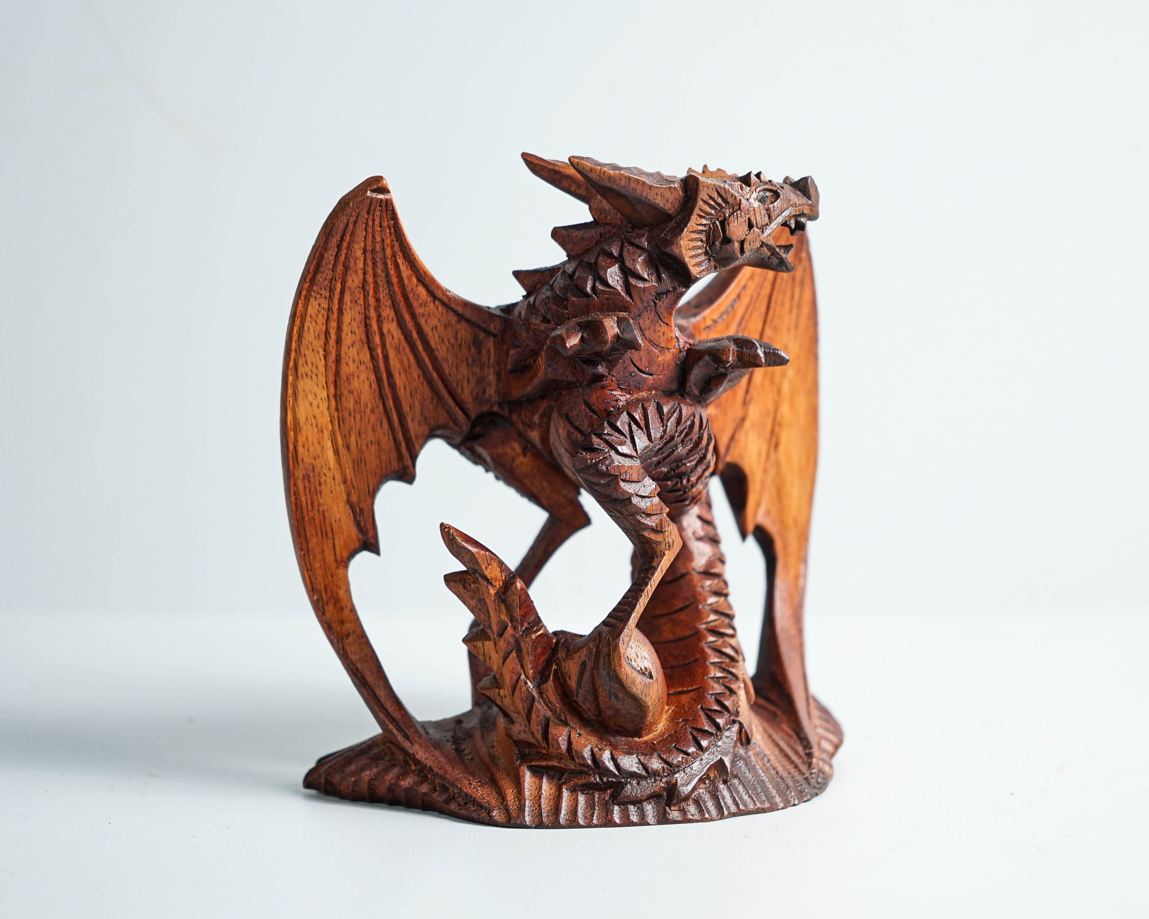 Small Dragon Statue, Mystical Animal, Wooden Dragon, Wood Carved Fantasy, Unique Statue, Cottage core Decor, Birthday Gift, Special Gift