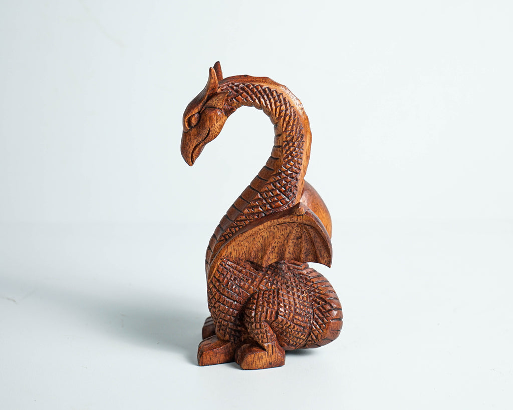 Calm Dragon Statue, Wooden Dragon, Fantasy Animal, ArtWork, Wood Carved, Unique Statue, Halloween Decor, Book Gift for Kids, Gift for Him