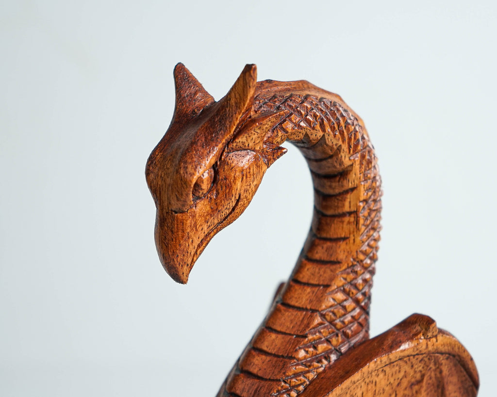 Calm Dragon Statue, Wooden Dragon, Fantasy Animal, ArtWork, Wood Carved, Unique Statue, Halloween Decor, Book Gift for Kids, Gift for Him