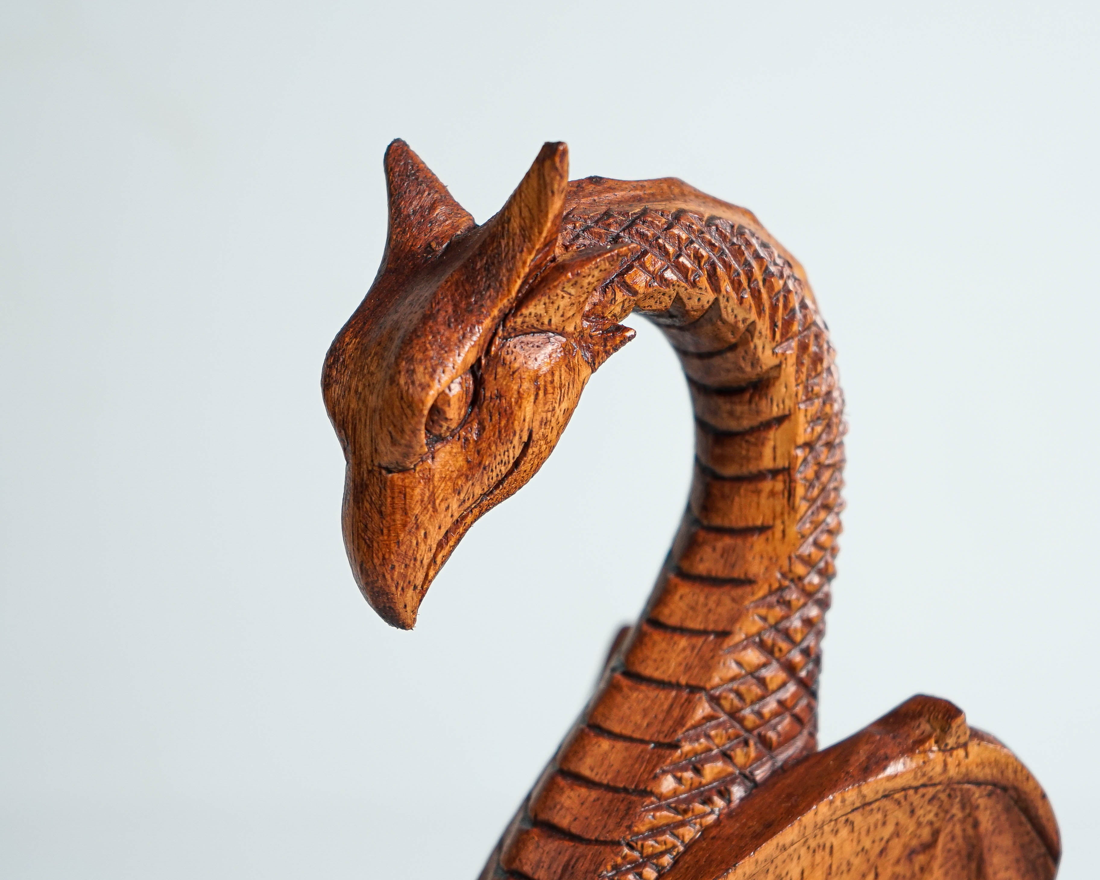 Calm Dragon Statue, Wooden Dragon, Fantasy Animal, ArtWork, Wood Carved, Unique Statue, Halloween Decor, Book Gift for Kids, Gift for Him