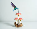 Green Hummingbird with Red Mushroom Sculpture, Wooden Art, Painted Statue, Wood Carving Figure, Colibri, Gift for Mother, Birthday Gift