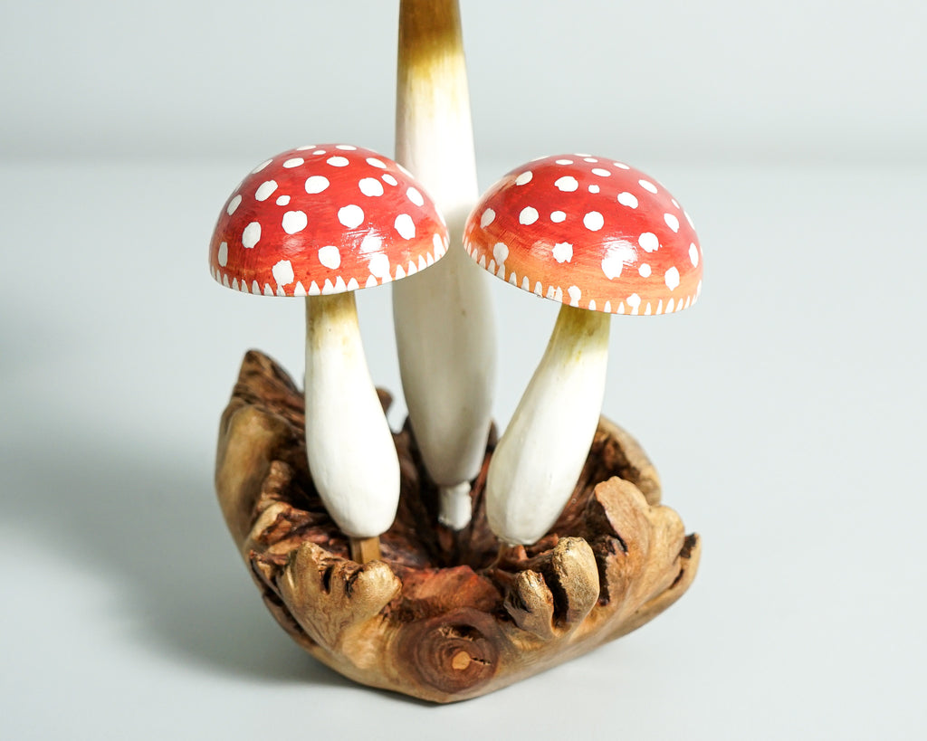 Green Hummingbird with Red Mushroom Sculpture, Wooden Art, Painted Statue, Wood Carving Figure, Colibri, Gift for Mother, Birthday Gift