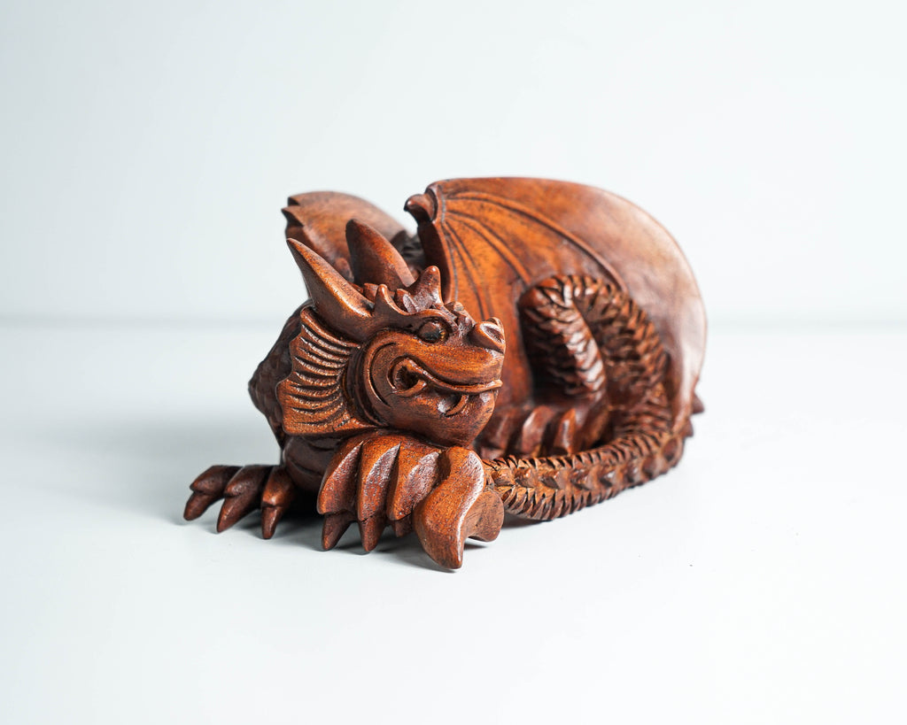 Sleeping Dragon Statue, Dragon Sculpture, Fantasy Animal, Wood Carving Dragon, Wooden Dragon, Room Decor, Gift for Her, Memorial Gift