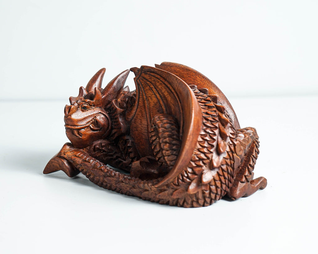 Sleeping Dragon Statue, Dragon Sculpture, Fantasy Animal, Wood Carving Dragon, Wooden Dragon, Room Decor, Gift for Her, Memorial Gift