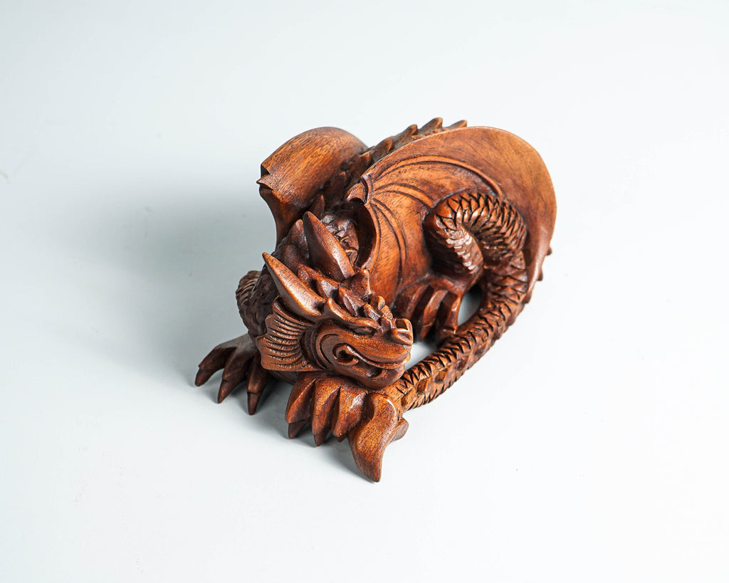 Sleeping Dragon Statue, Dragon Sculpture, Fantasy Animal, Wood Carving Dragon, Wooden Dragon, Room Decor, Gift for Her, Memorial Gift