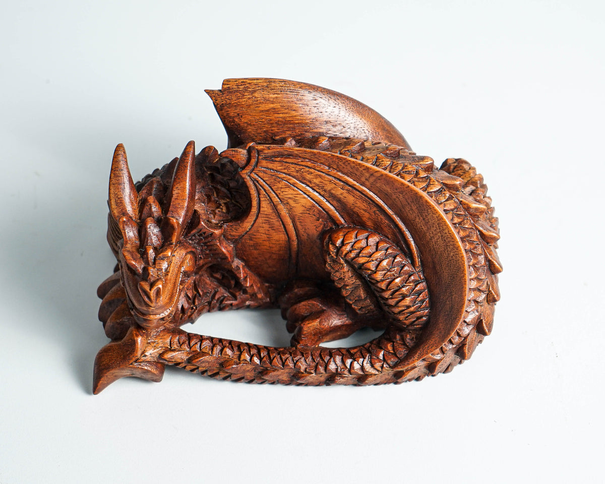 Sleeping Dragon Statue, Dragon Sculpture, Fantasy Animal, Wood Carving Dragon, Wooden Dragon, Room Decor, Gift for Her, Memorial Gift