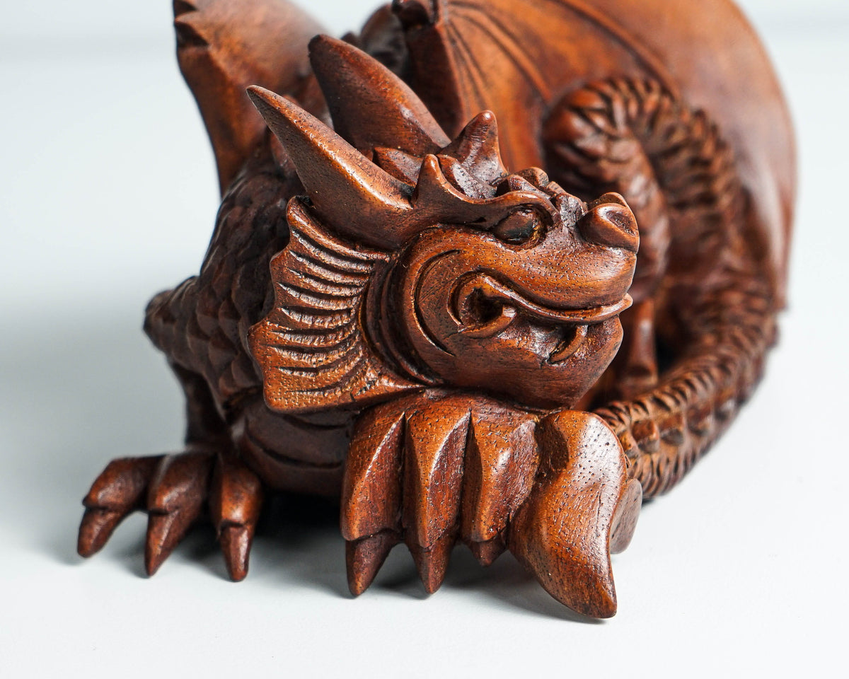 Sleeping Dragon Statue, Dragon Sculpture, Fantasy Animal, Wood Carving Dragon, Wooden Dragon, Room Decor, Gift for Her, Memorial Gift