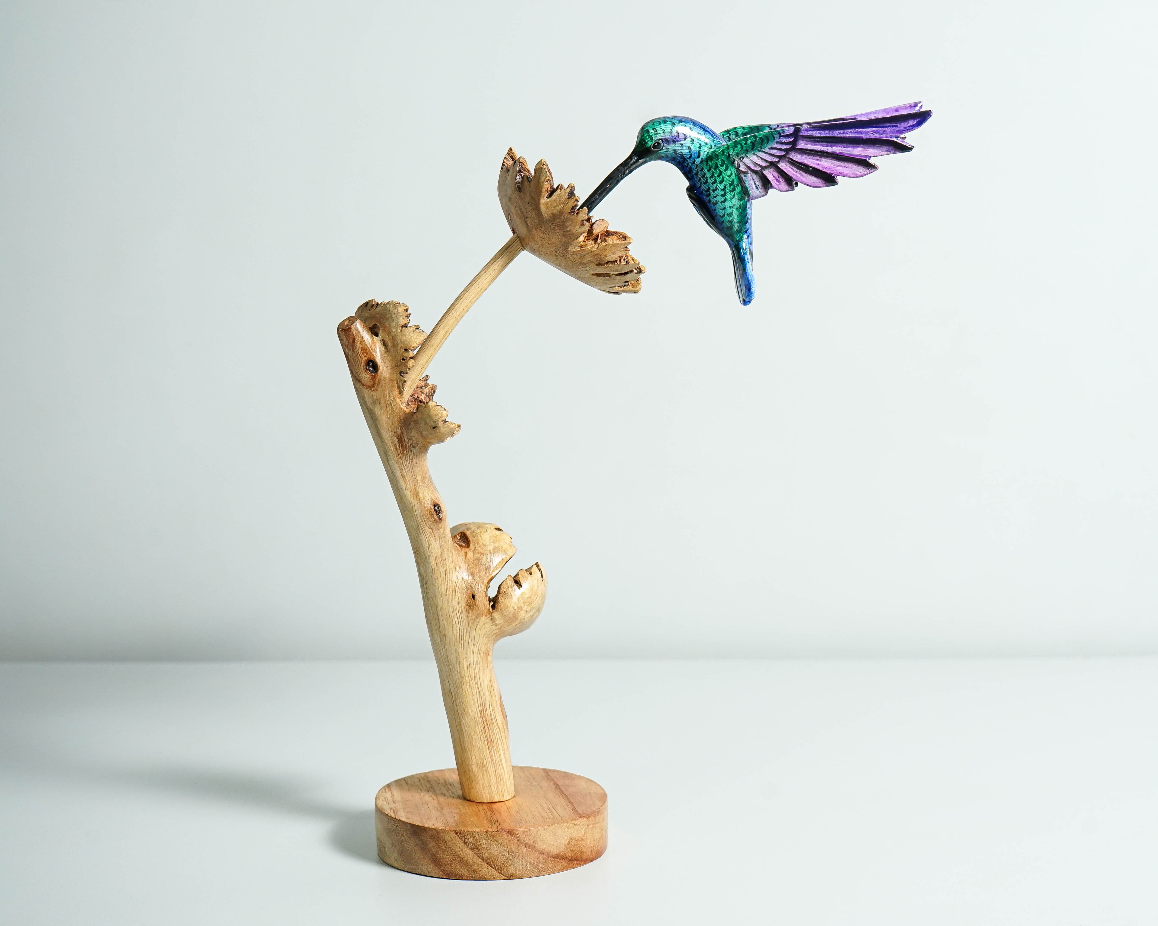 Green Hummingbird Statue, Blue, Painted Sculpture, Wood Carving Figure, Colorful Bird Statue, Colibri, Home Decoration, Gift for Girlfriend