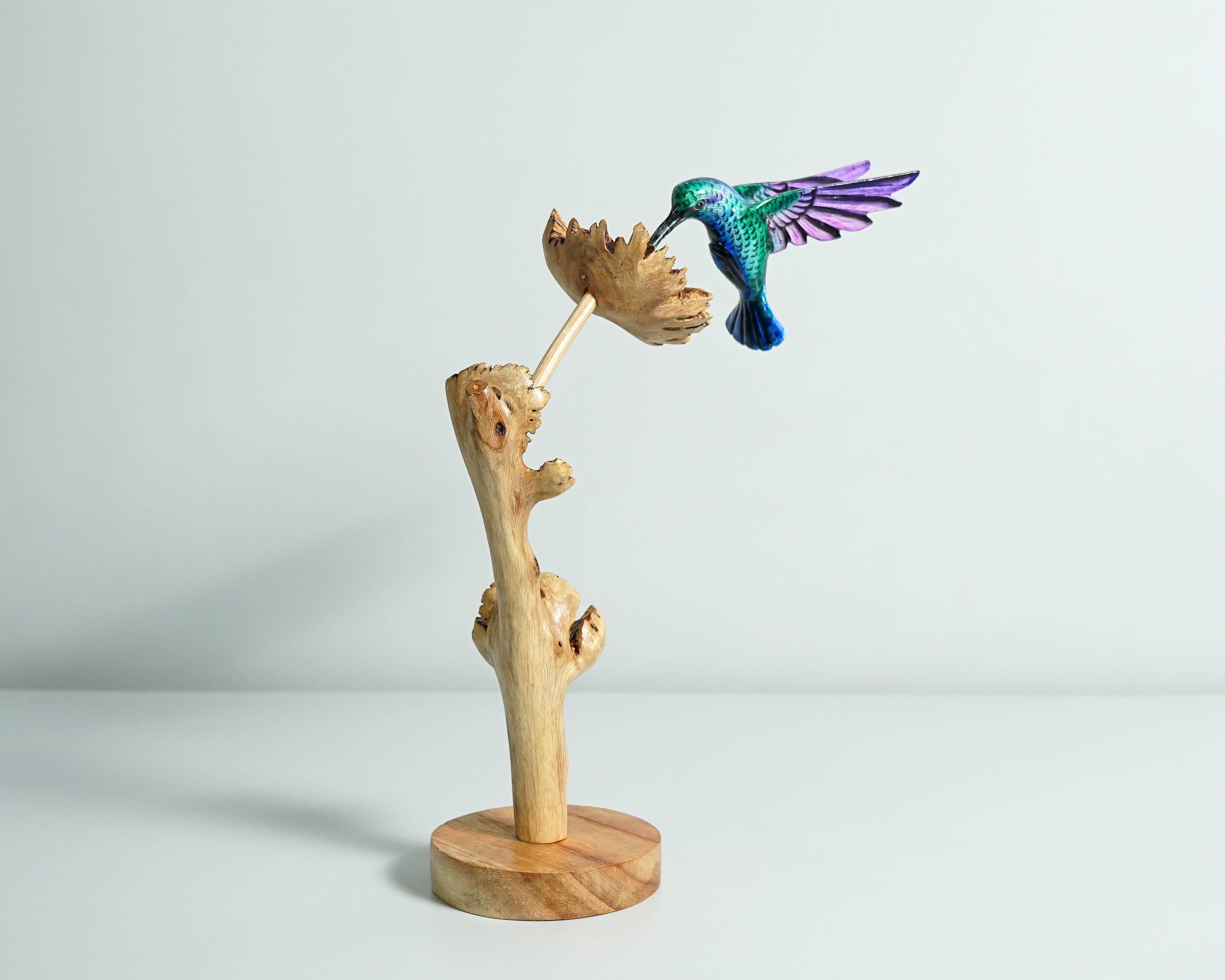 Green Hummingbird Statue, Blue, Painted Sculpture, Wood Carving Figure, Colorful Bird Statue, Colibri, Home Decoration, Gift for Girlfriend