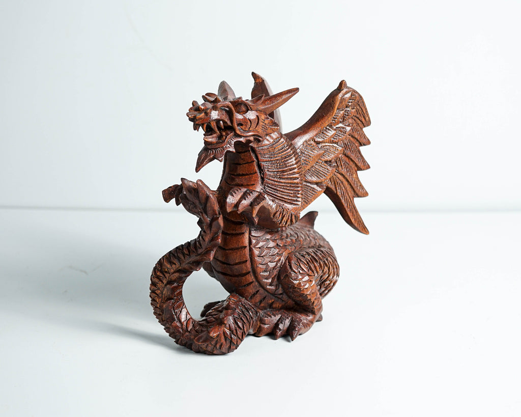 Fire Dragon Statue, Dragon Figurine, Mystical Animal, Wood Carving Dragon, Art, Living Room Decor, Birthday Gift for Mom, Special Gift