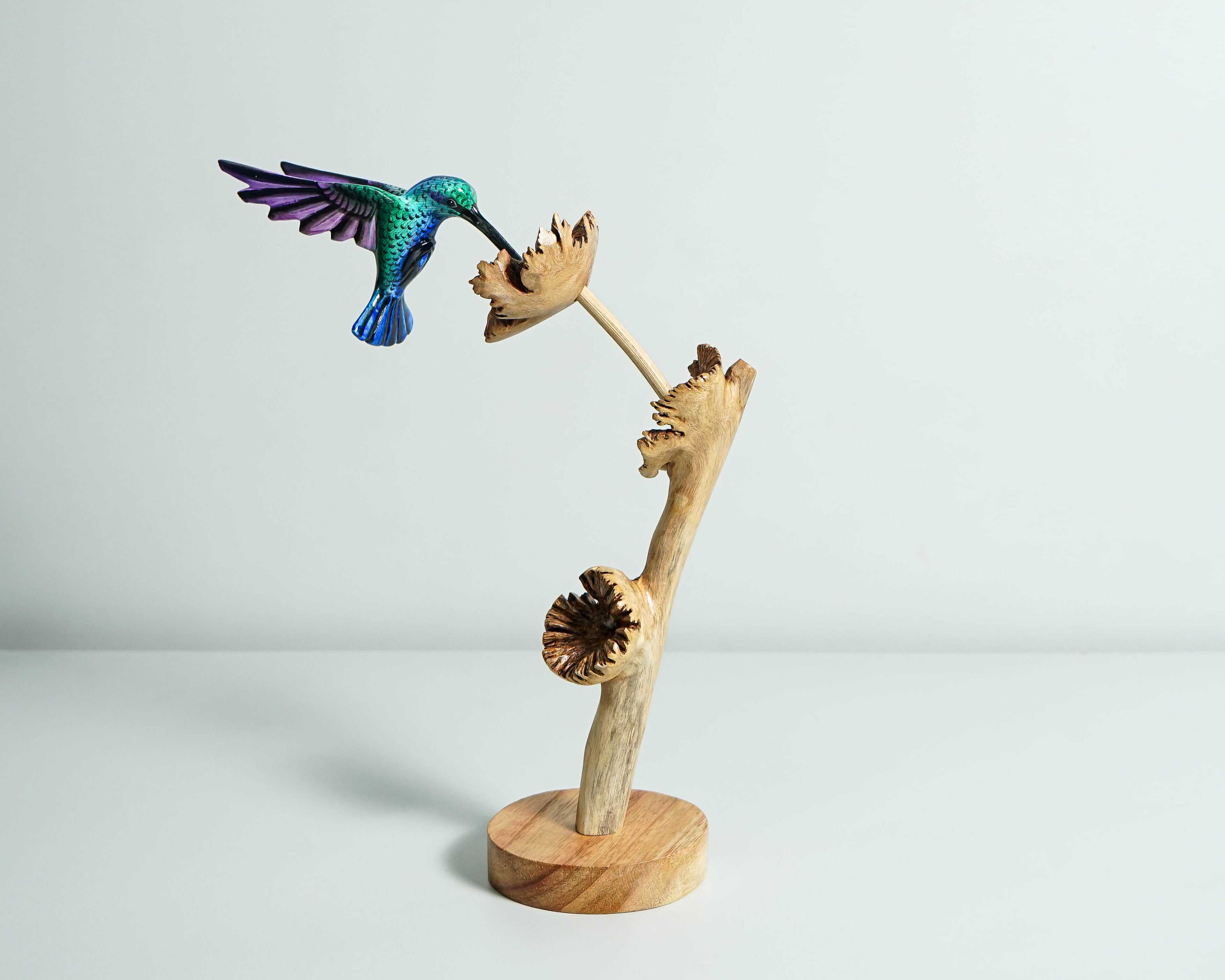 Green Hummingbird Statue, Blue, Painted Sculpture, Wood Carving Figure, Colorful Bird Statue, Colibri, Home Decoration, Gift for Girlfriend