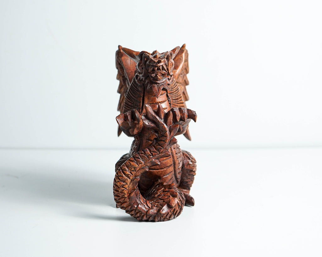 Fire Dragon Statue, Dragon Figurine, Mystical Animal, Wood Carving Dragon, Art, Living Room Decor, Birthday Gift for Mom, Special Gift
