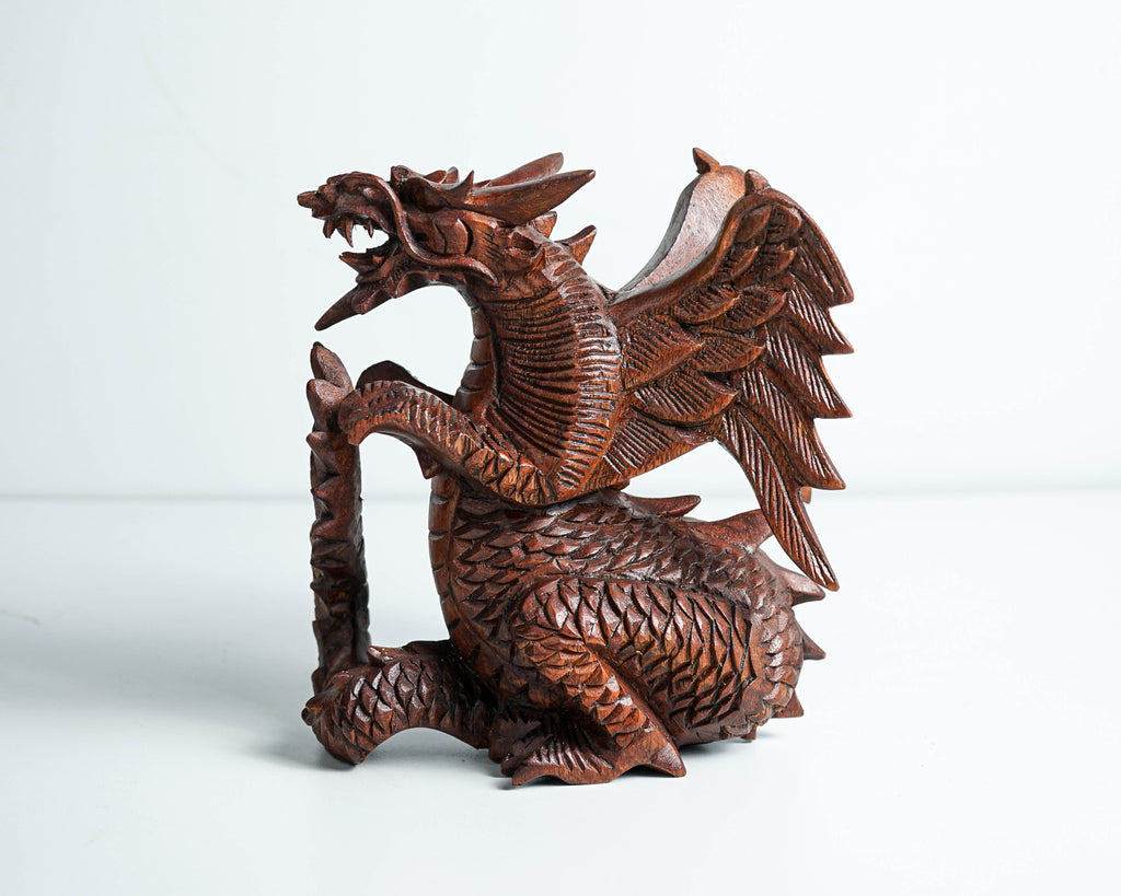 Fire Dragon Statue, Dragon Figurine, Mystical Animal, Wood Carving Dragon, Art, Living Room Decor, Birthday Gift for Mom, Special Gift
