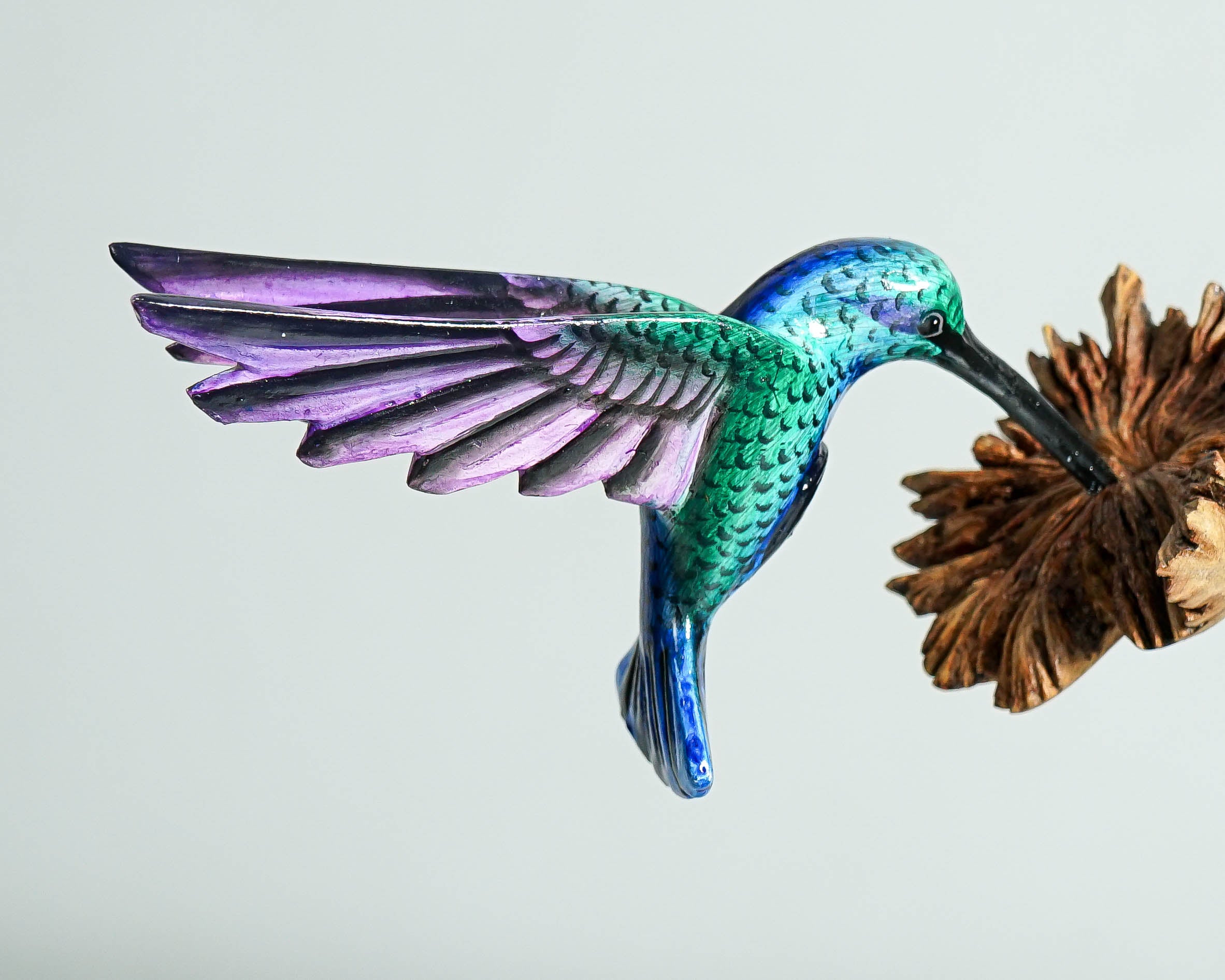 Green Hummingbird Statue, Blue, Painted Sculpture, Wood Carving Figure, Colorful Bird Statue, Colibri, Home Decoration, Gift for Girlfriend