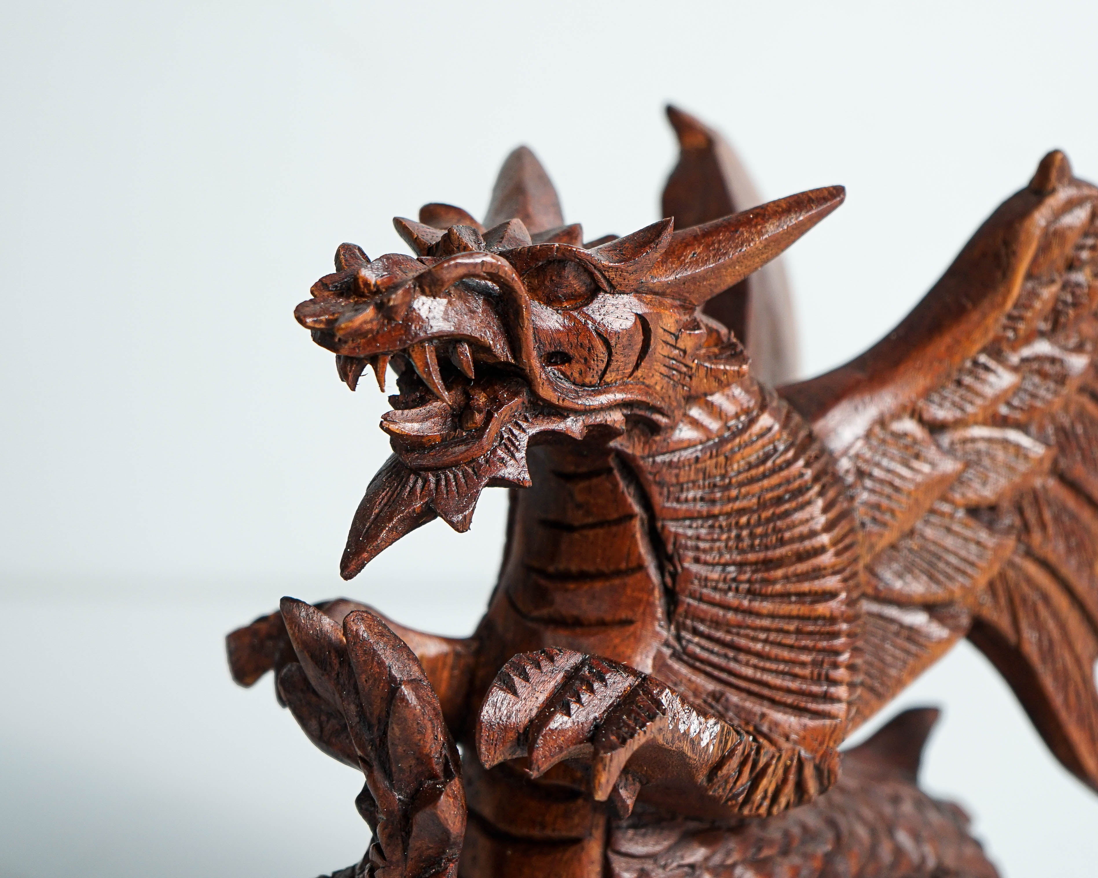 Fire Dragon Statue, Dragon Figurine, Mystical Animal, Wood Carving Dragon, Art, Living Room Decor, Birthday Gift for Mom, Special Gift