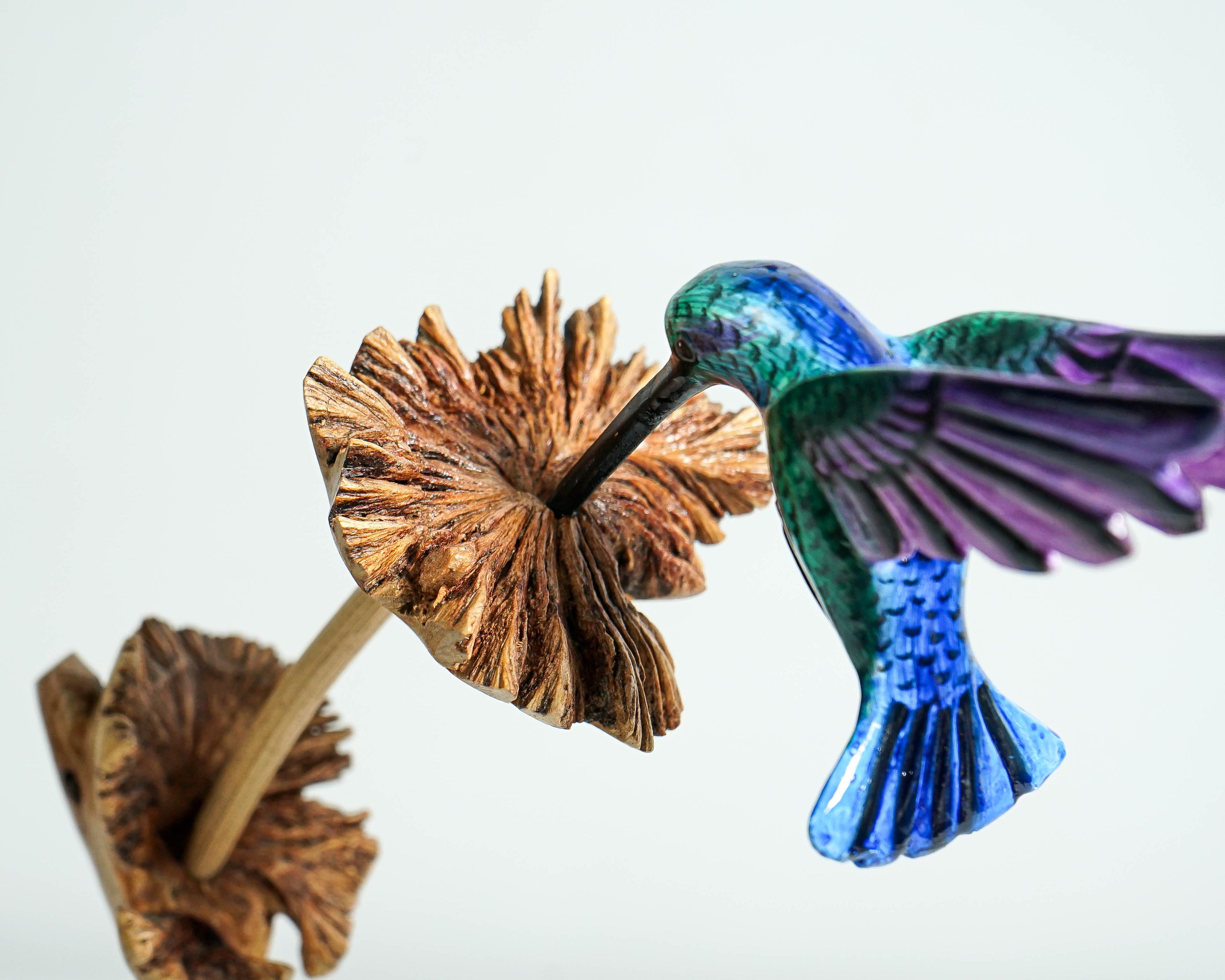Green Hummingbird Statue, Blue, Painted Sculpture, Wood Carving Figure, Colorful Bird Statue, Colibri, Home Decoration, Gift for Girlfriend