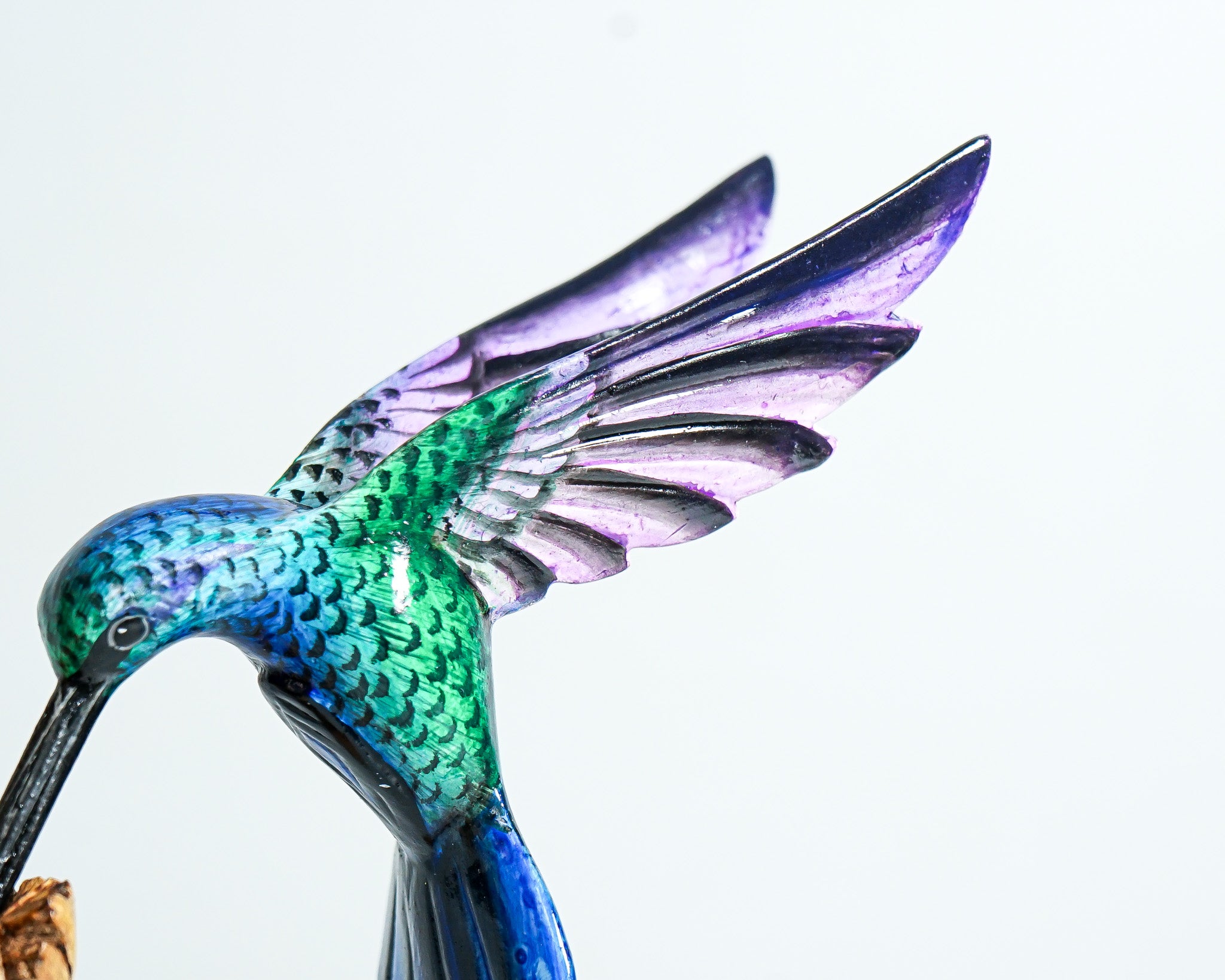Couple Green Hummingbird Statue, Blue Bird, Painted Sculpture, Hand Painted, Artwork, Handmade Carving, Living Room Decor, Engagement Gift