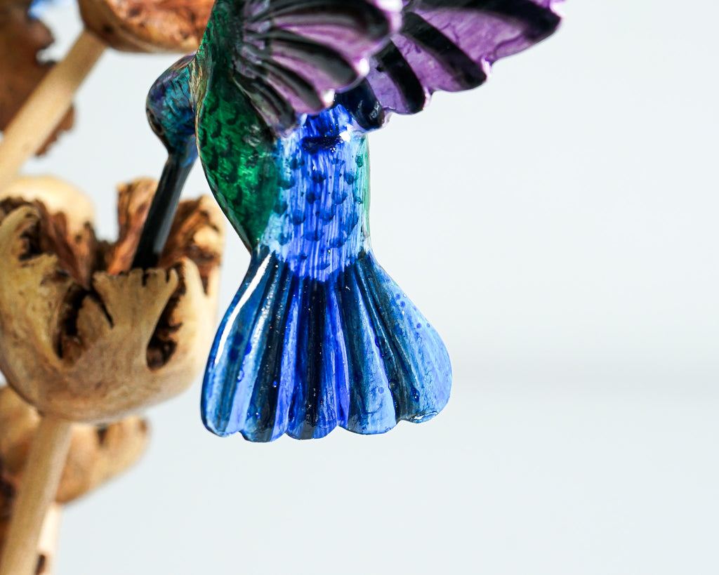 Couple Green Hummingbird Statue, Blue Bird, Painted Sculpture, Hand Painted, Artwork, Handmade Carving, Living Room Decor, Engagement Gift