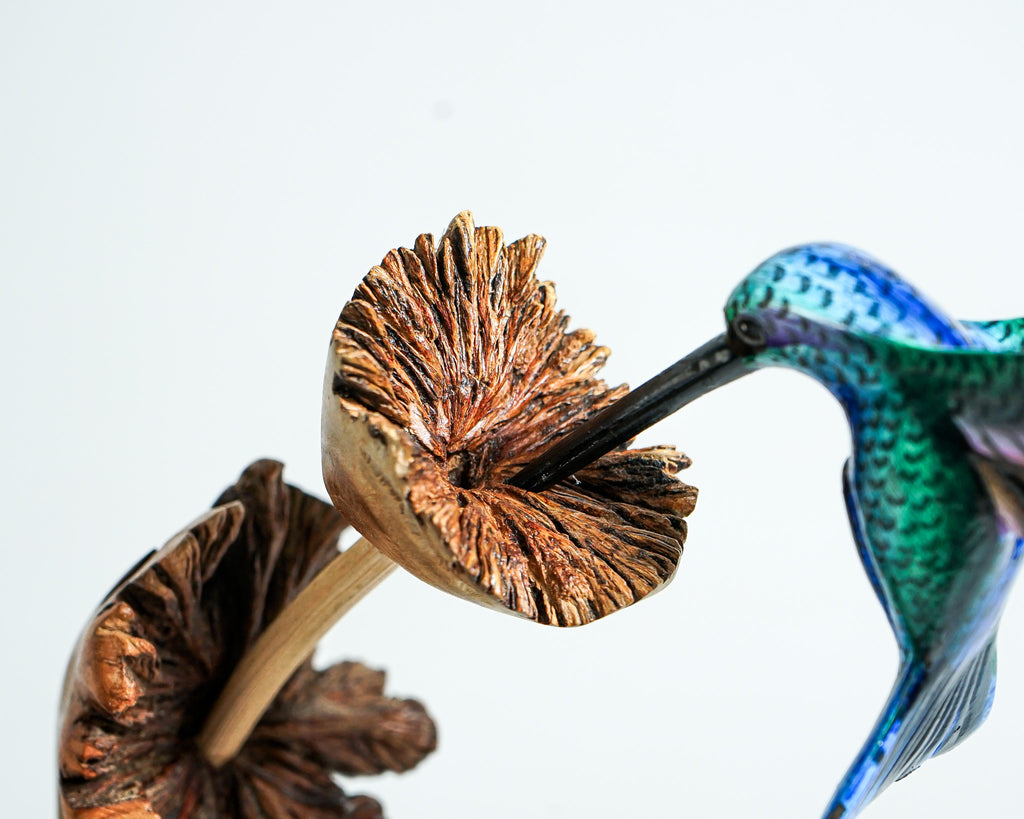 Couple Green Hummingbird Statue, Blue Bird, Painted Sculpture, Hand Painted, Artwork, Handmade Carving, Living Room Decor, Engagement Gift