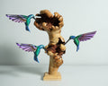 Three Hummingbirds Sculpture 10.4in Tall Hand Painted Wooden Bird Figurine Decor