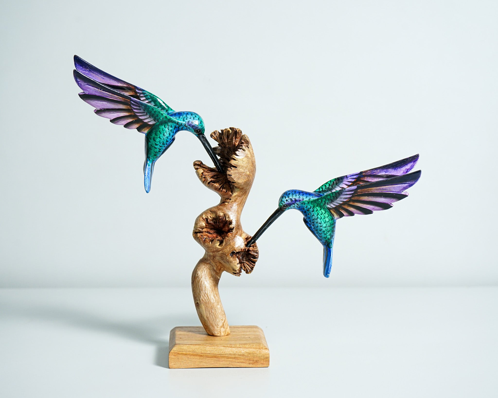 Couple Green Hummingbird Statue, Blue, Painted Sculpture, Wood Carving Figure, Bird Statue, Colibri, Couple Decor, Home Decor, Wedding Gift